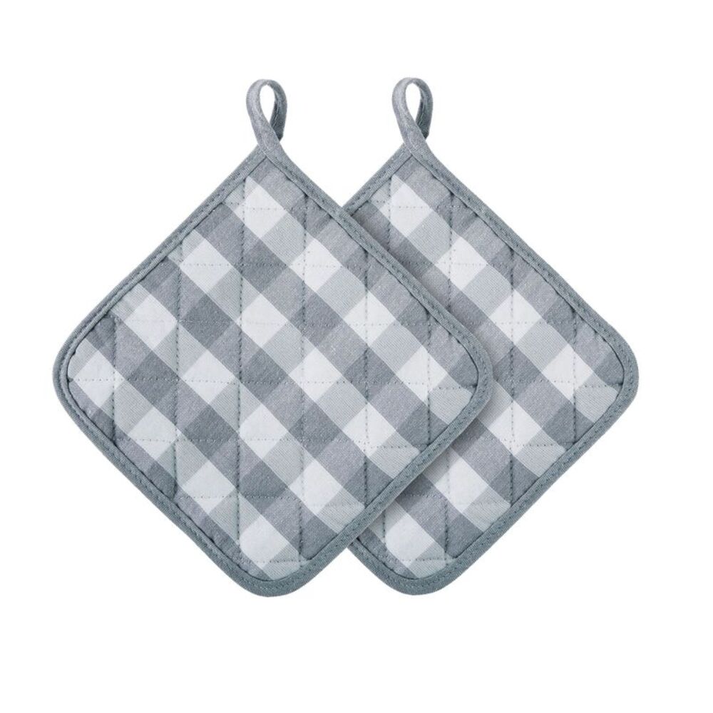 Traditional Elegance Buffalo Check Pot Holder - Grey - Set of Two